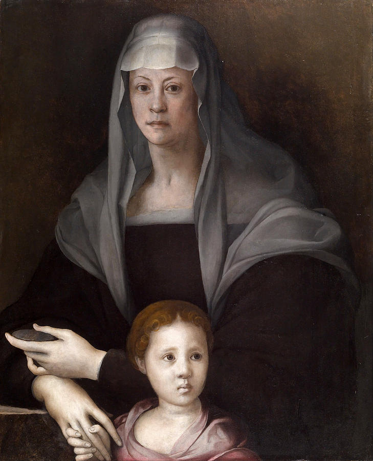 Portrait of Maria Salviati de Medici with Giulia de Medici Painting by Pontormo