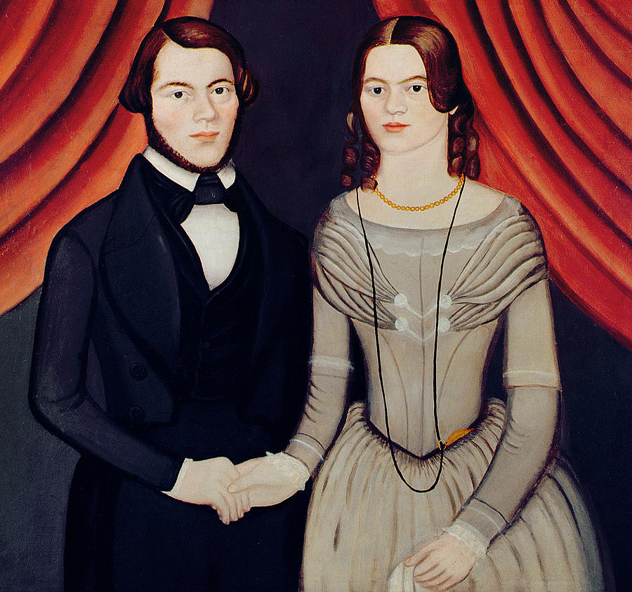 Portrait Painting - Portrait of Newlyweds by American School