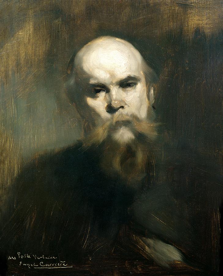 Moustache Photograph - Portrait Of Paul Verlaine 1844-96 1890 Oil On Canvas by Eugene Carriere