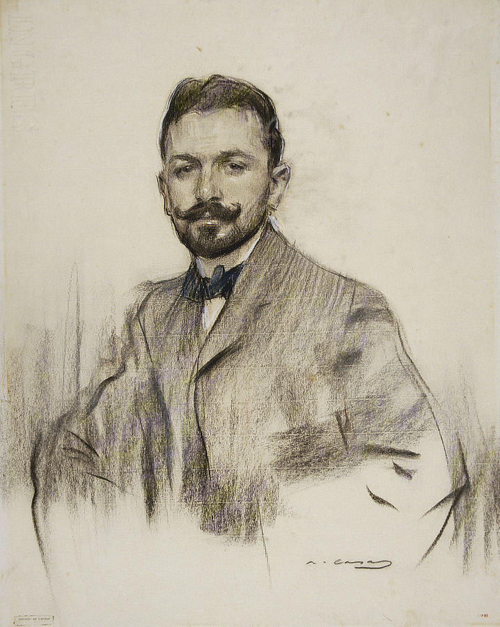 Portrait of Serafin Alvarez Quintero Drawing by Ramon Casas