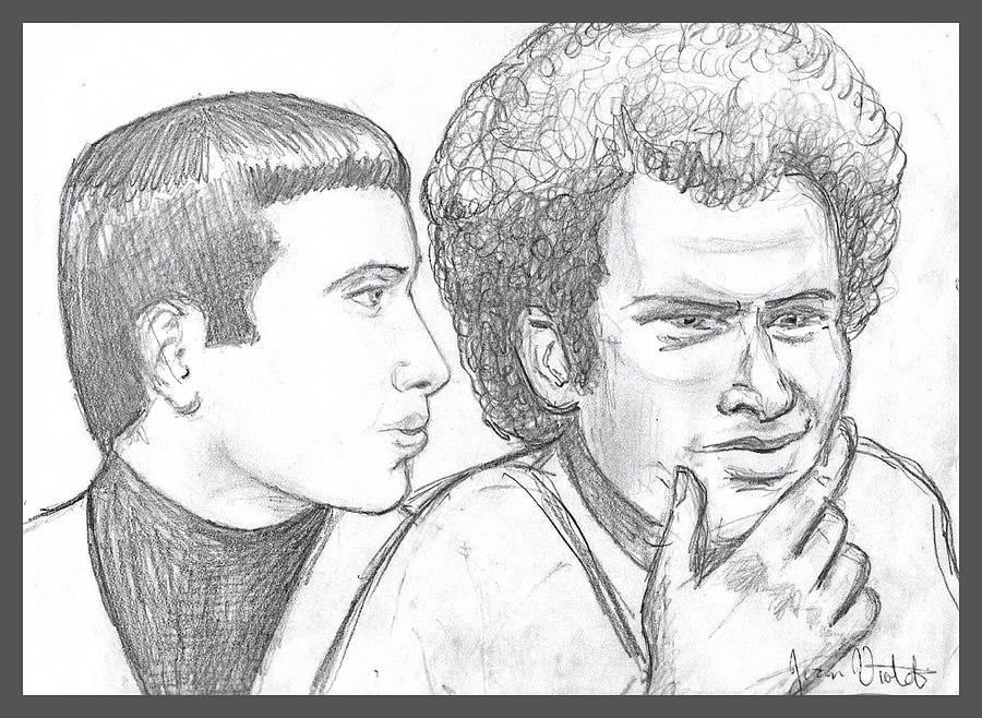 Portrait of Simon and Garfunkel Drawing by Joan-Violet Stretch