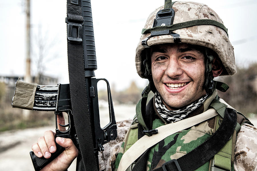 Portrait Of Smiling U.s. Soldier Posing Photograph by Oleg Zabielin ...