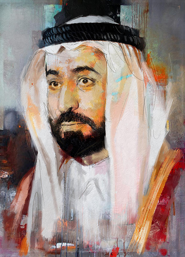 Uae President Painting - Portrait of Sultan bin Mohammad al Qasimi by Maryam Mughal