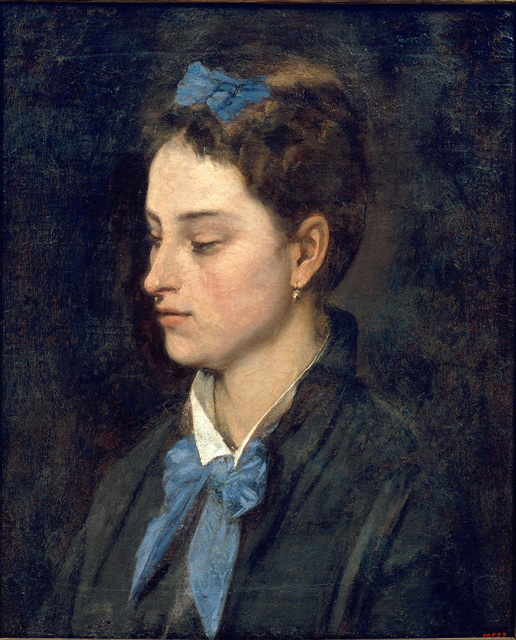 Portrait of Teresita Wearing Blue Bows Painting by Benet Mercade