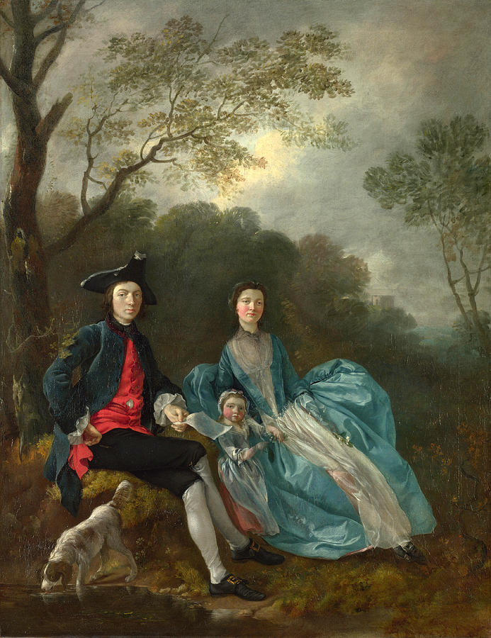 Portrait of the Artist with his Wife and Daughter Painting by Thomas Gainsborough