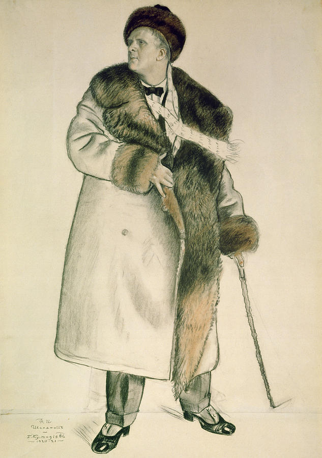 Portrait of the Opera Singer Feodor Ivanovich Chaliapin Drawing by Boris Mihajlovic Kustodiev 