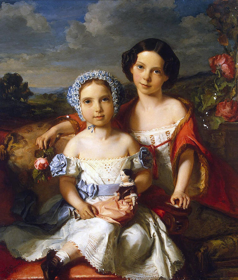 Portrait of Two Children Painting by Vital Jean de Gronckel - Fine Art ...