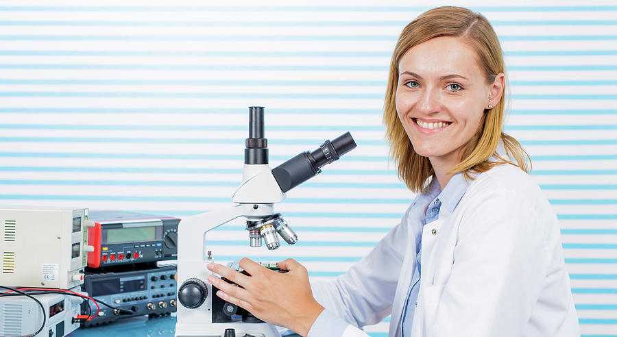 Portrait Of Woman With Microscope Photograph By Wladimir Bulgar Science 