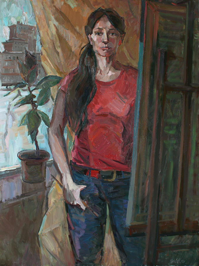Portrait with a ficus Painting by Juliya Zhukova