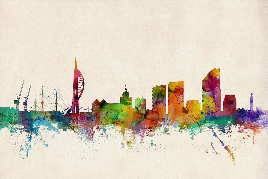 City Digital Art - Portsmouth England Skyline by Michael Tompsett