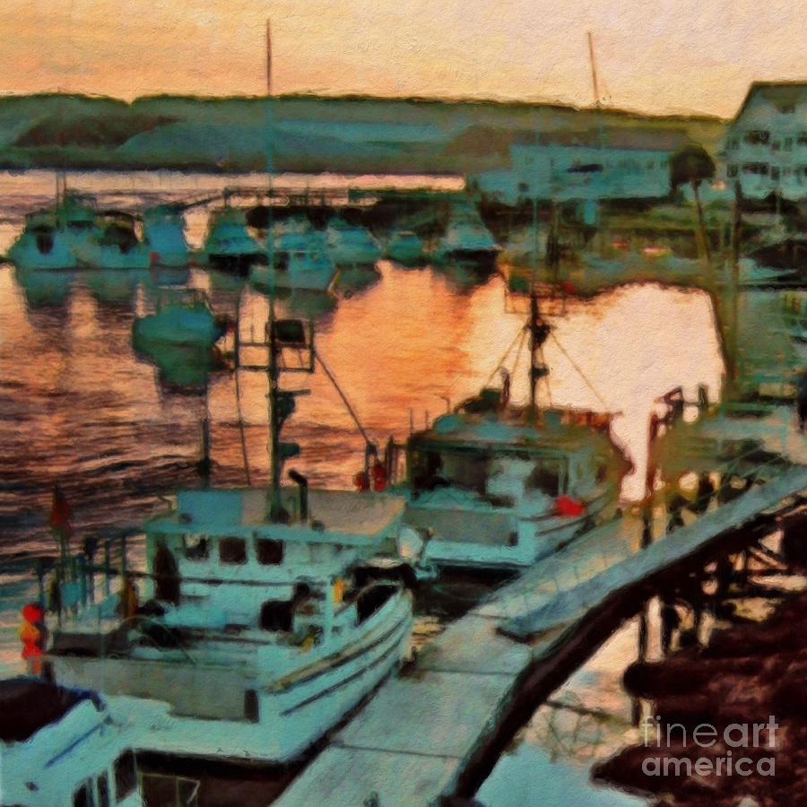 S Portsmouth Harbor Boats at Sunset - Square Digital Art by Lyn Voytershark