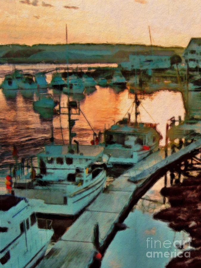V Portsmouth Harbor Boats at Sunset - Vertical Digital Art by Lyn Voytershark
