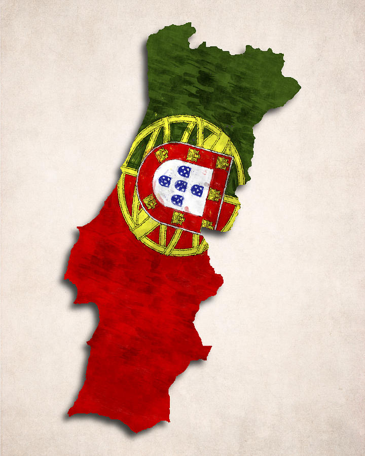 Country Map Digital Art - Portugal Map Art with Flag Design by World Art Prints And Designs