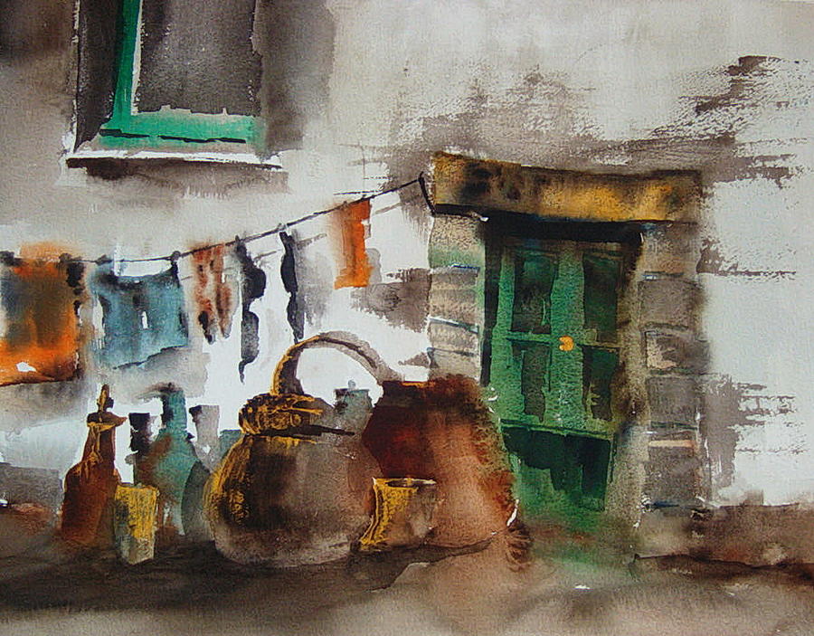 PORTUGAL  Water and wine. Painting by Val Byrne