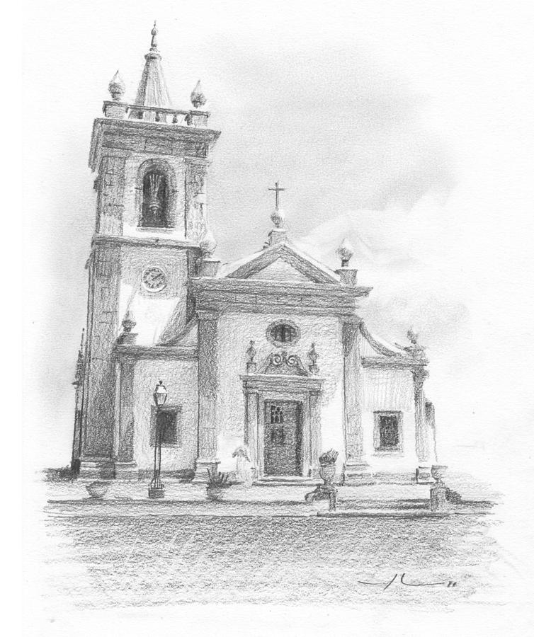 Portugese Church Pencil Portrait Drawing by Mike Theuer Portugese Church Pencil Portrait Drawing by Mike Theuer