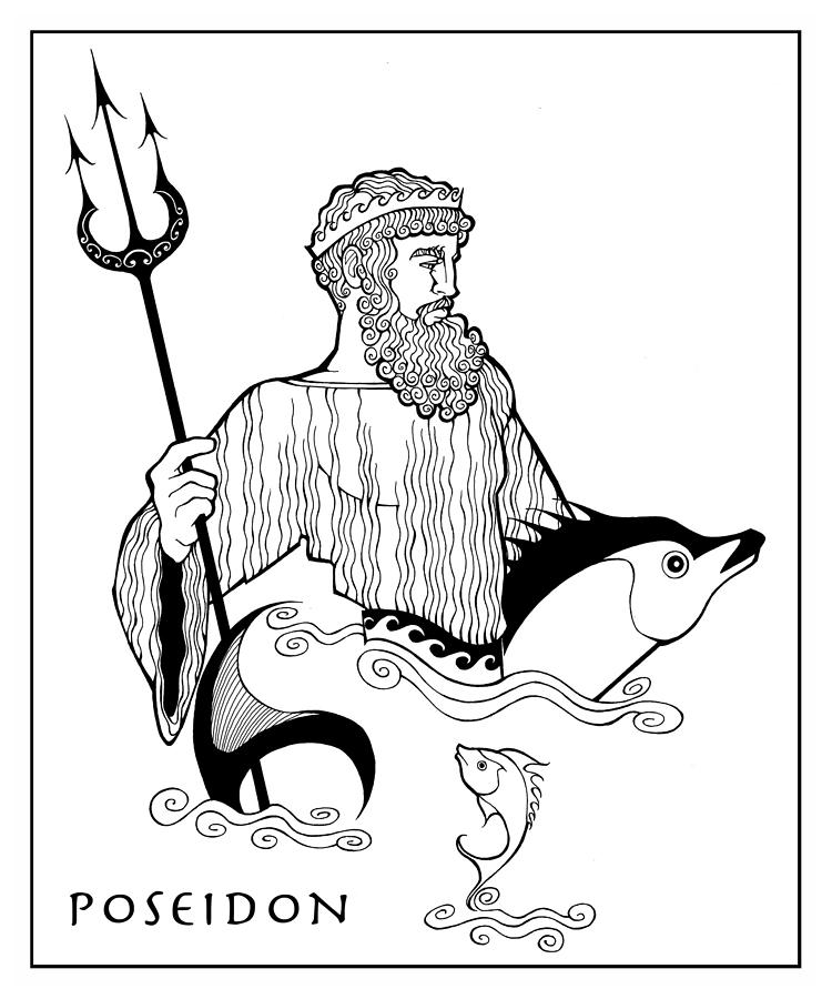Greek Drawing - Poseidon by Steven Stines