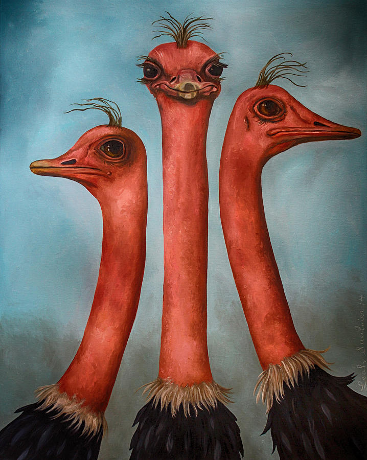 Ostrich Painting - Posers 2 edit 3 by Leah Saulnier The Painting Maniac