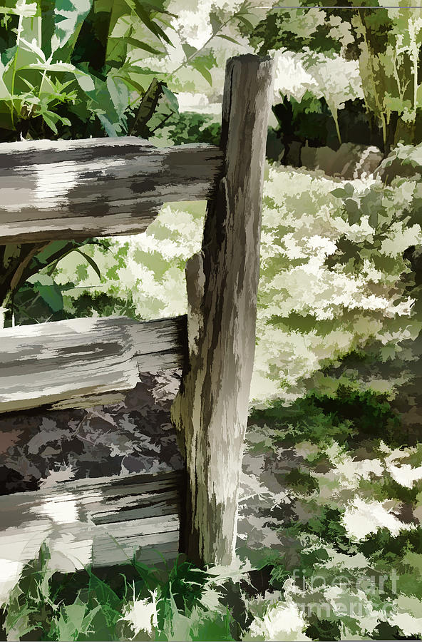 Post and rail garden fence Digital Art by Fran Woods