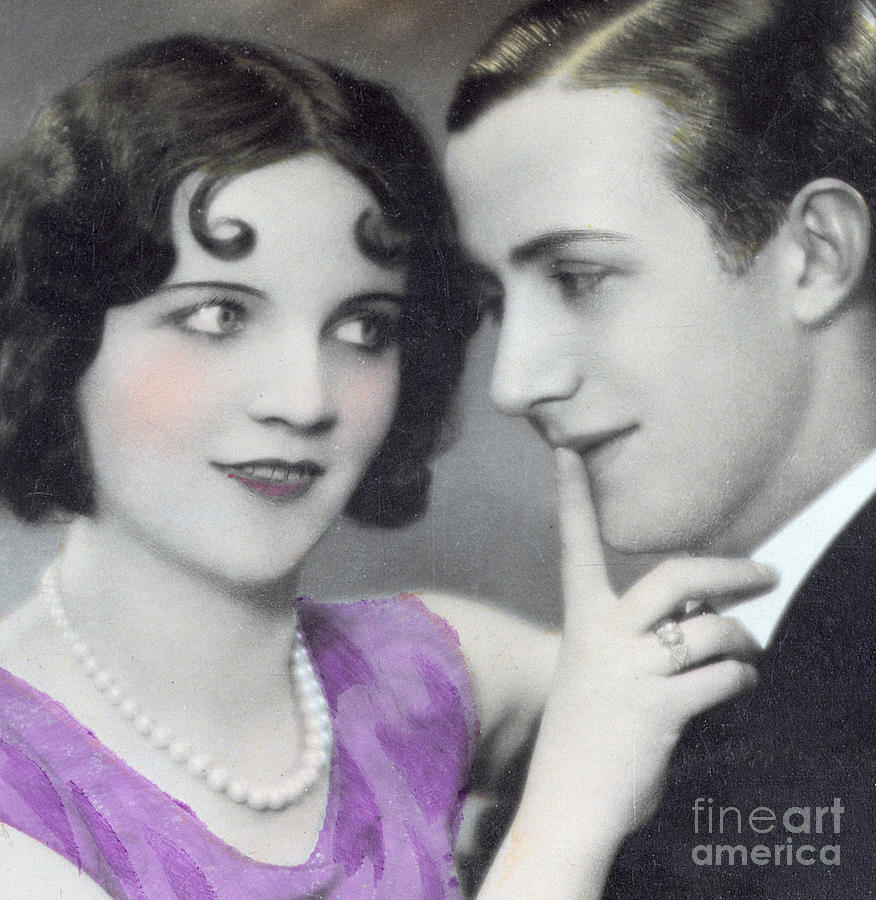 Amorous Photograph - Postcard Depicting Two Lovers by Italian School