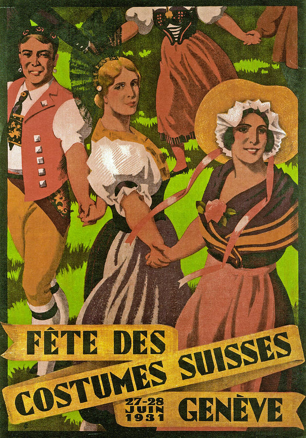 Advert Drawing - Poster Advertising F?te Des Costumes by Jules Courvoisier
