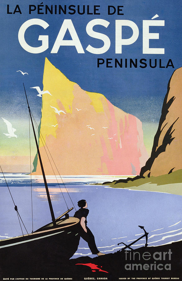 Vintage Drawing - Vintage Travel Poster advertising the Gaspe peninsula Quebec Canada by Canadian School