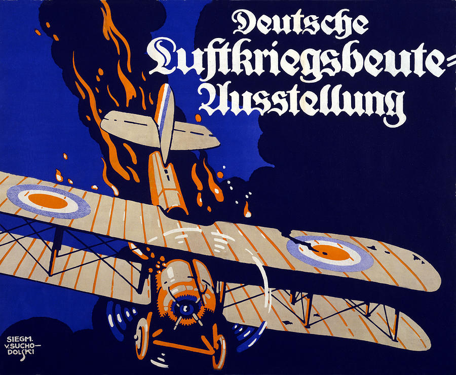 Airplane Drawing - Poster Advertising The German Air War by Siegmund von Suchodolski