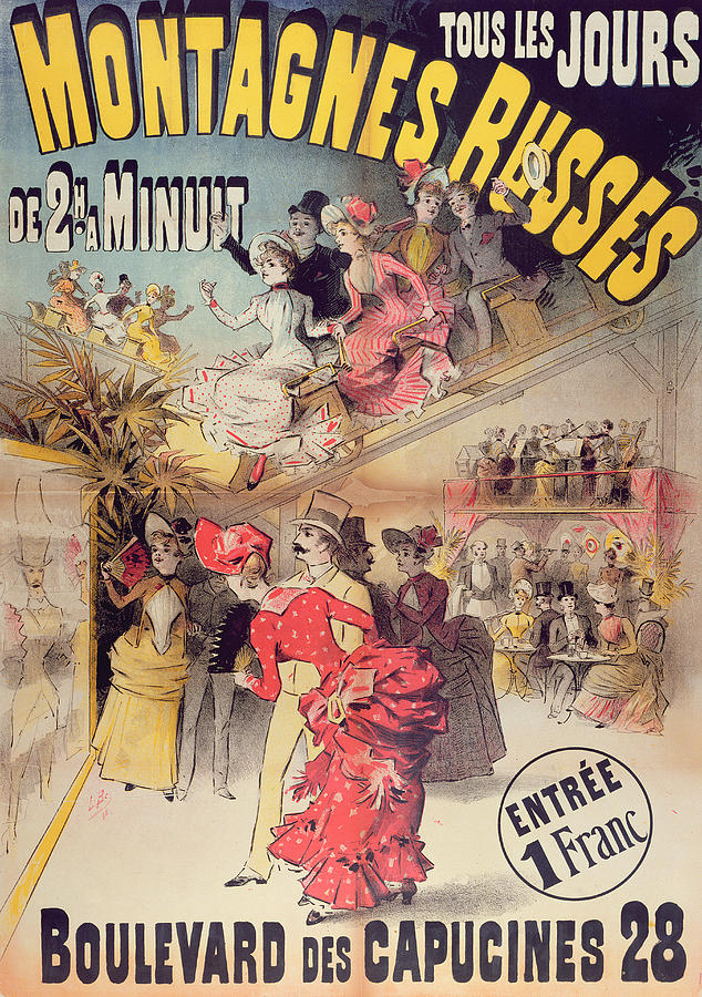 Paris Painting - Poster Advertising the Montagnes Russes Roller Coaster by French School