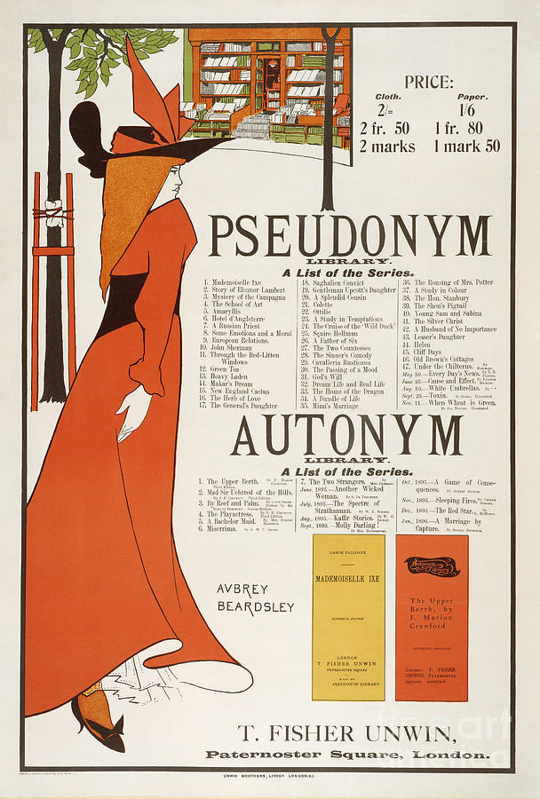 Vintage Poster for The Pseudonym and Autonym Libraries Painting by Aubrey Beardsley