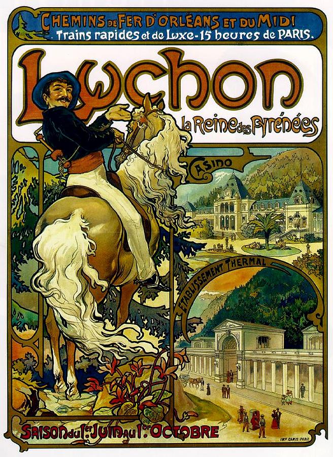 Poster For Trains To Luchon Painting by Alphonse Marie Mucha