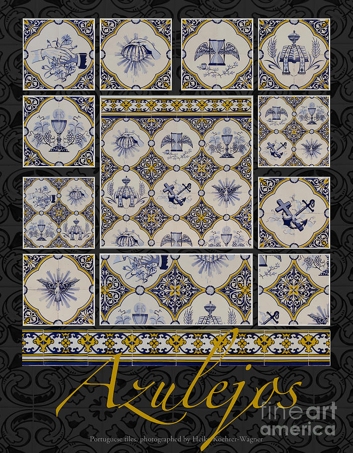 Poster with Beige-Blue Portuguese Tile-Works Photograph by Heiko Koehrer-Wagner