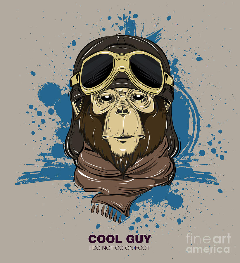 Monkey Digital Art - Poster With Portrait Of Monkey Wearing by Now Design Monkey Digital Art - Poster With Portrait Of Monkey Wearing by Now Design