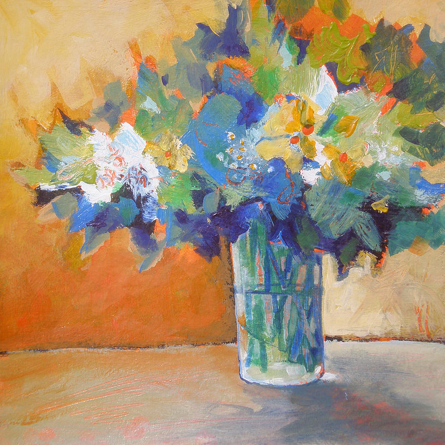 Posy in Orange and Blue Painting by Susanne Clark