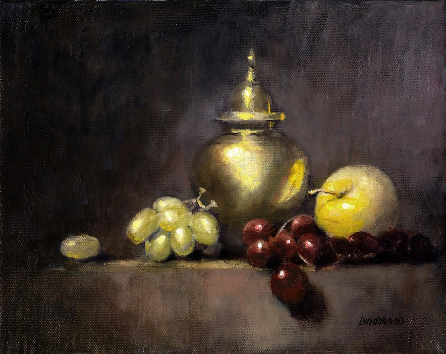 Still Life Painting - Pot and Fruit by Roger Lundskow