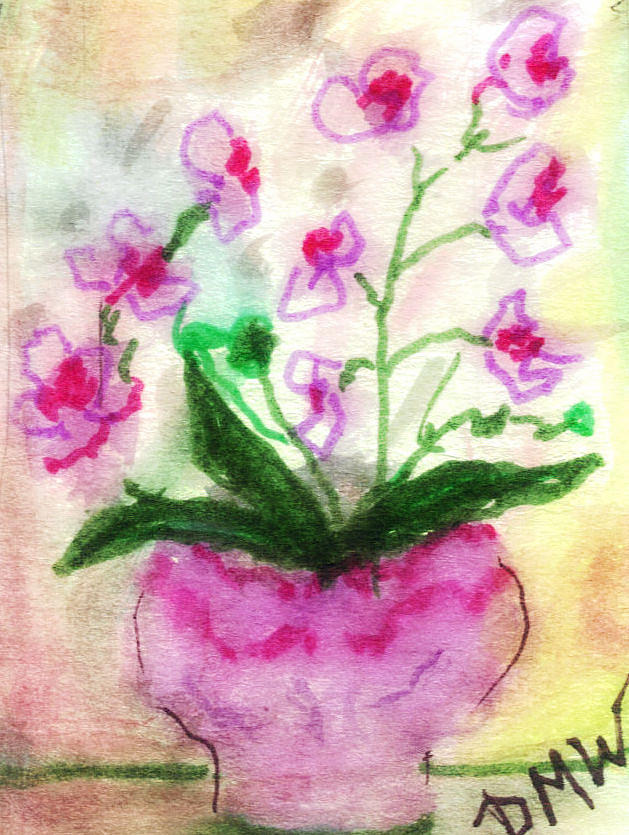 Pot Painting - Pot of Purple Orchids by Debbie Wassmann