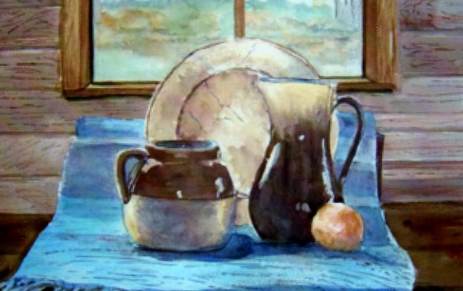 Still Life Painting - Pot Vase And Plate by Katherine  Berlin