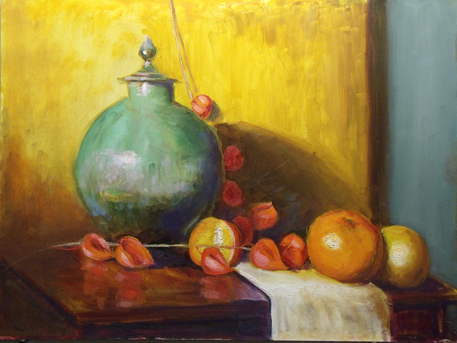 Pot with Fruit Painting by Nicolas Bouteneff