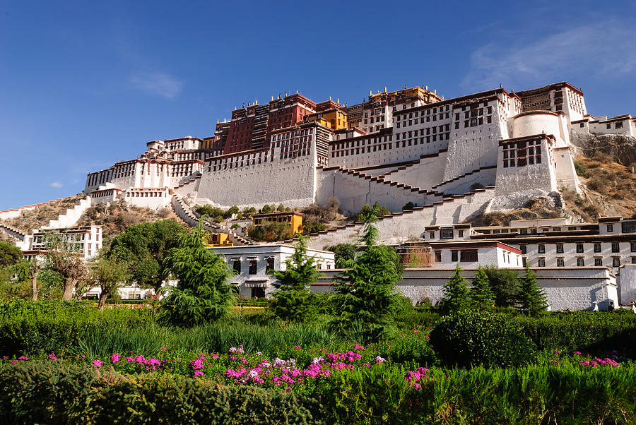 Potala Palace Photograph - Potala Palace with Flowers by Zhijian Tao Potala Palace Photograph - Potala Palace with Flowers by Zhijian Tao