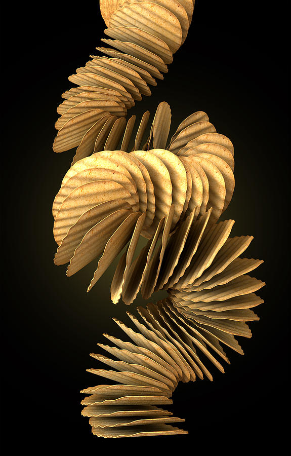 Potato Chip Digital Art - Potato Chip Stack Falling by Allan Swart