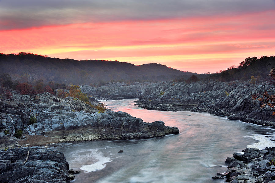 Potomac River Sunrise at Great Falls Park Photograph by Brendan Reals