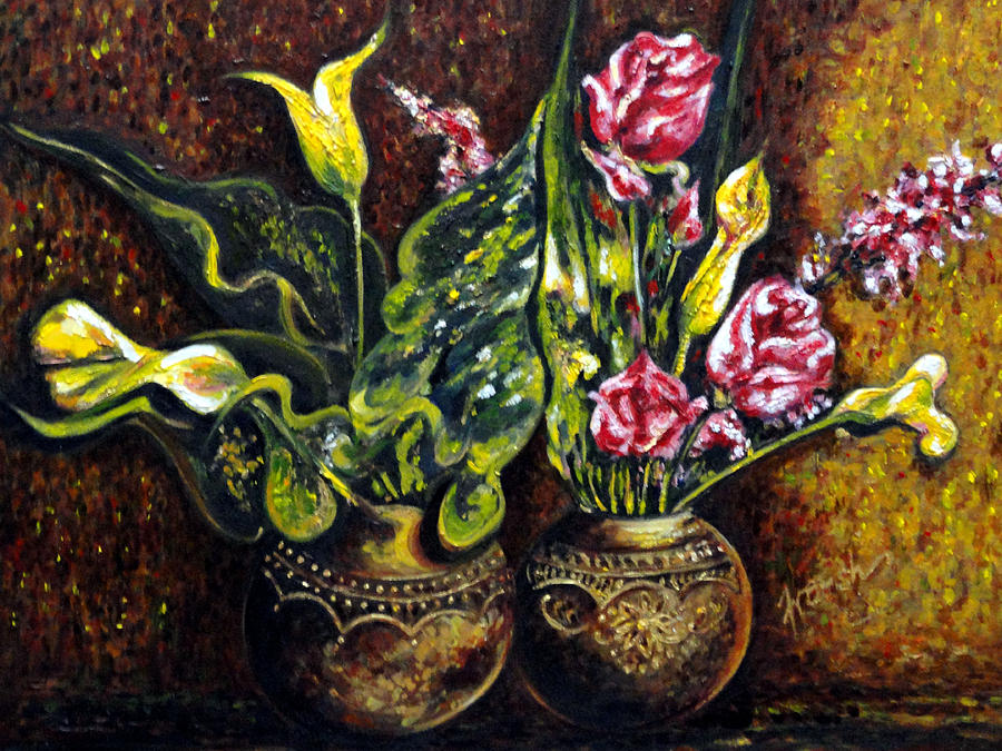 Pots and Flowers Painting by Harsh Malik