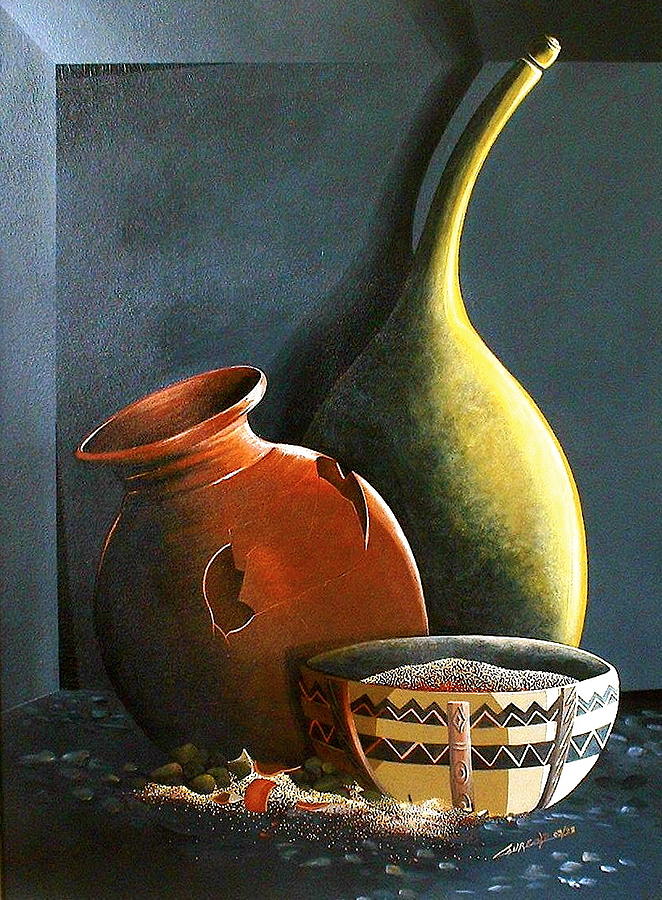 Still Life Painting - Pots et Pierres by Laurend Doumba