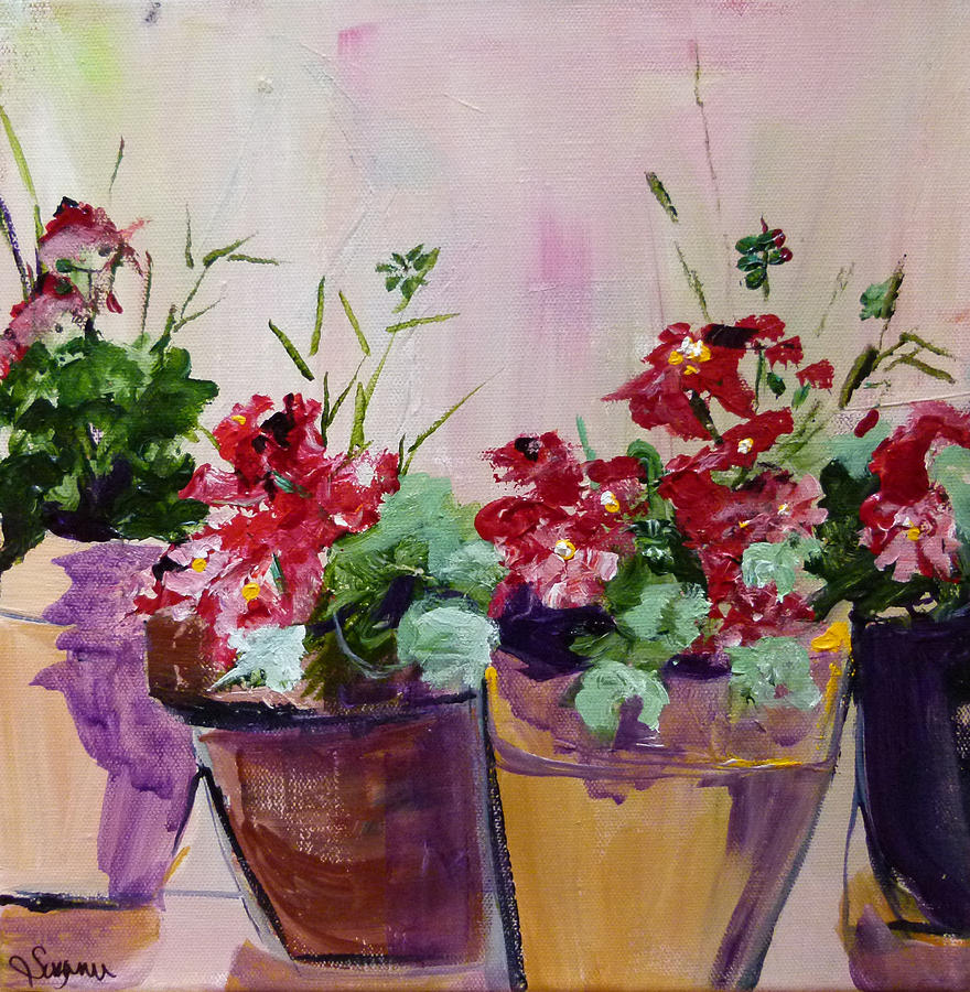 Still Life Painting - Potted Geraniums by Suzanne Willis