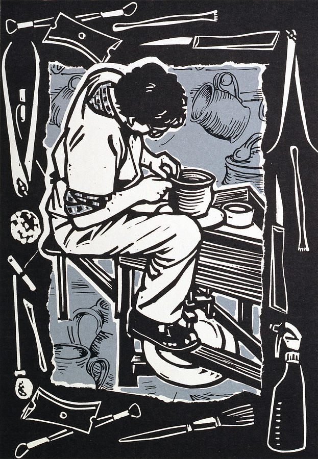 Tool Photograph - Potter, 1998 Linocut On Paper by Karen Cater