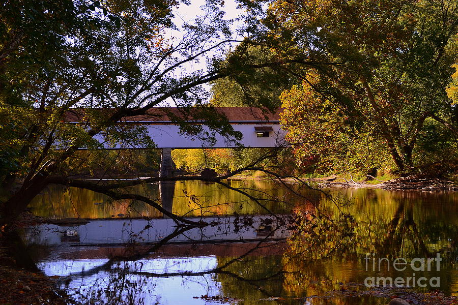 Potters Covered Bridge Reflection Photograph by Amy Lucid