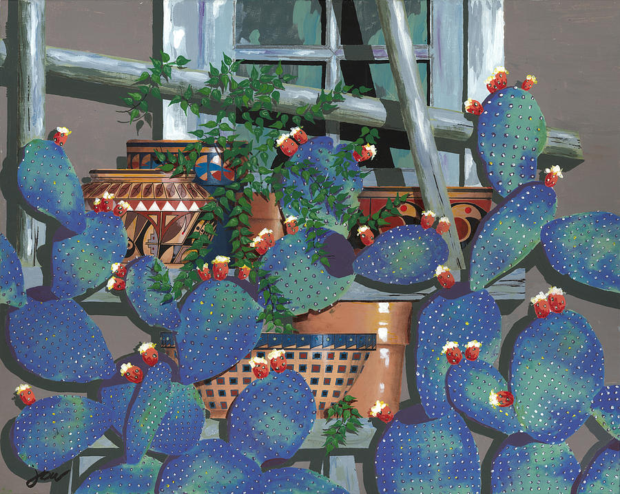 Pottery Painting - Pottery and Cactus by John Wyckoff