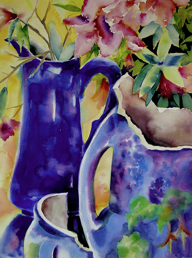Pottery and flowers Painting by Julianne Felton