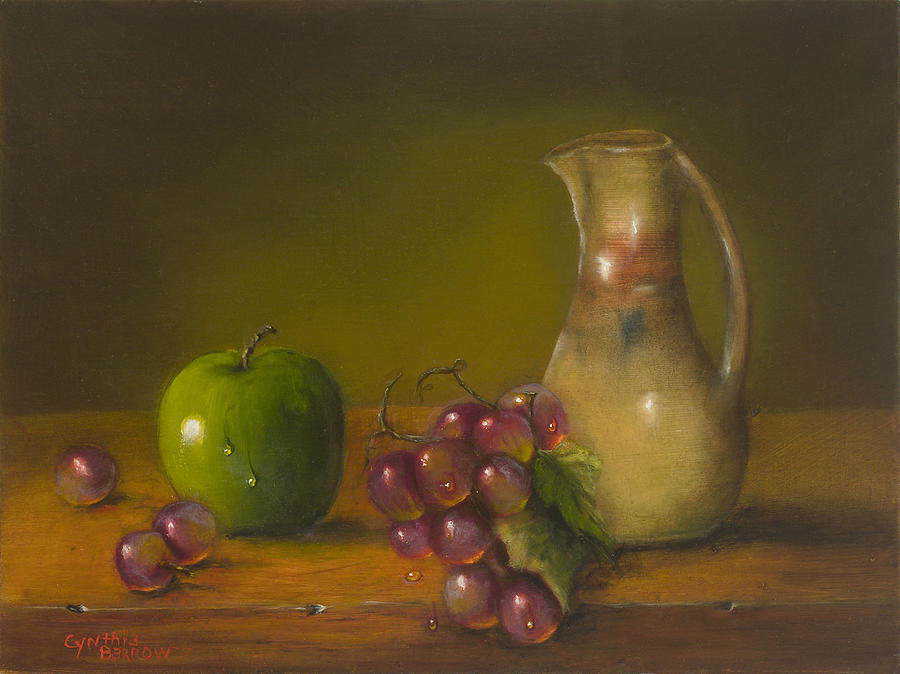 Grape Painting - Pottery and Grapes by Cynthia Barrow