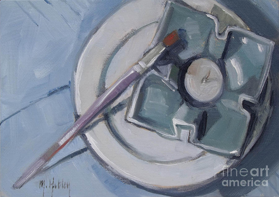 Still Life Painting - Pottery and paintbrush Still Life Painting by Mary Hubley