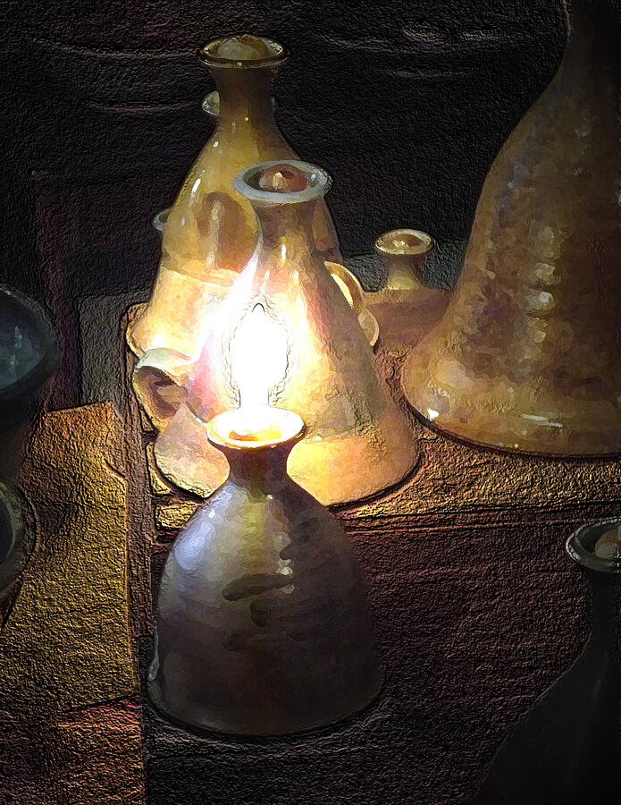 Pottery Oil Lamp  Digital Art by Joyce  Wasser