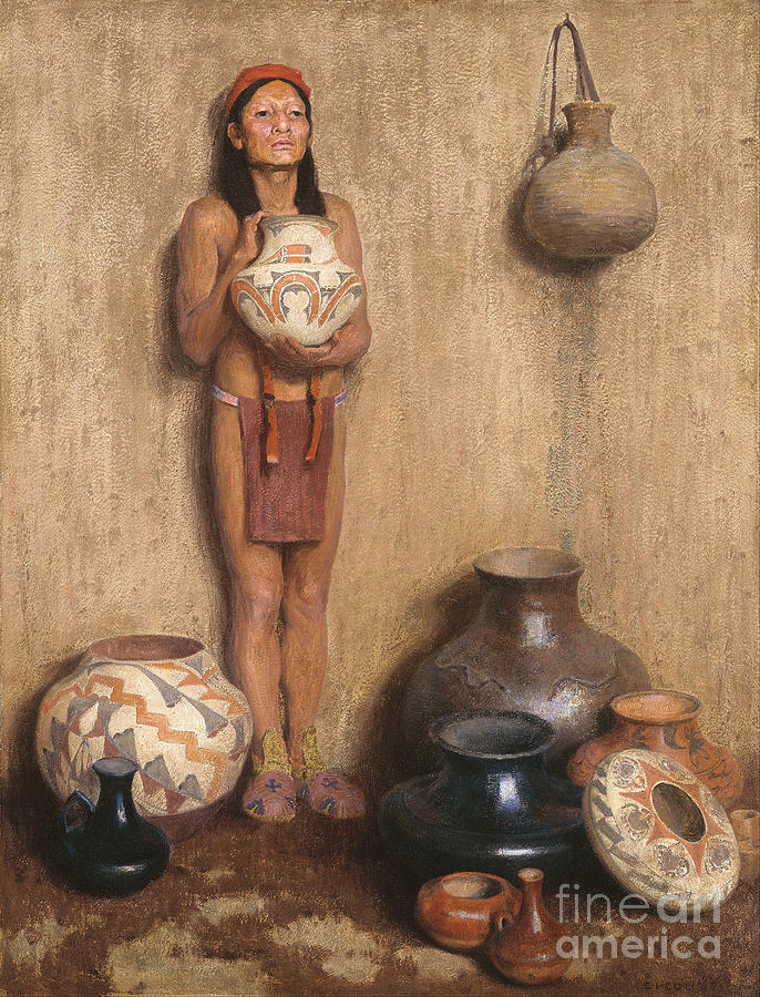 Eanger Irving Couse Painting - Pottery Vendor by Celestial Images